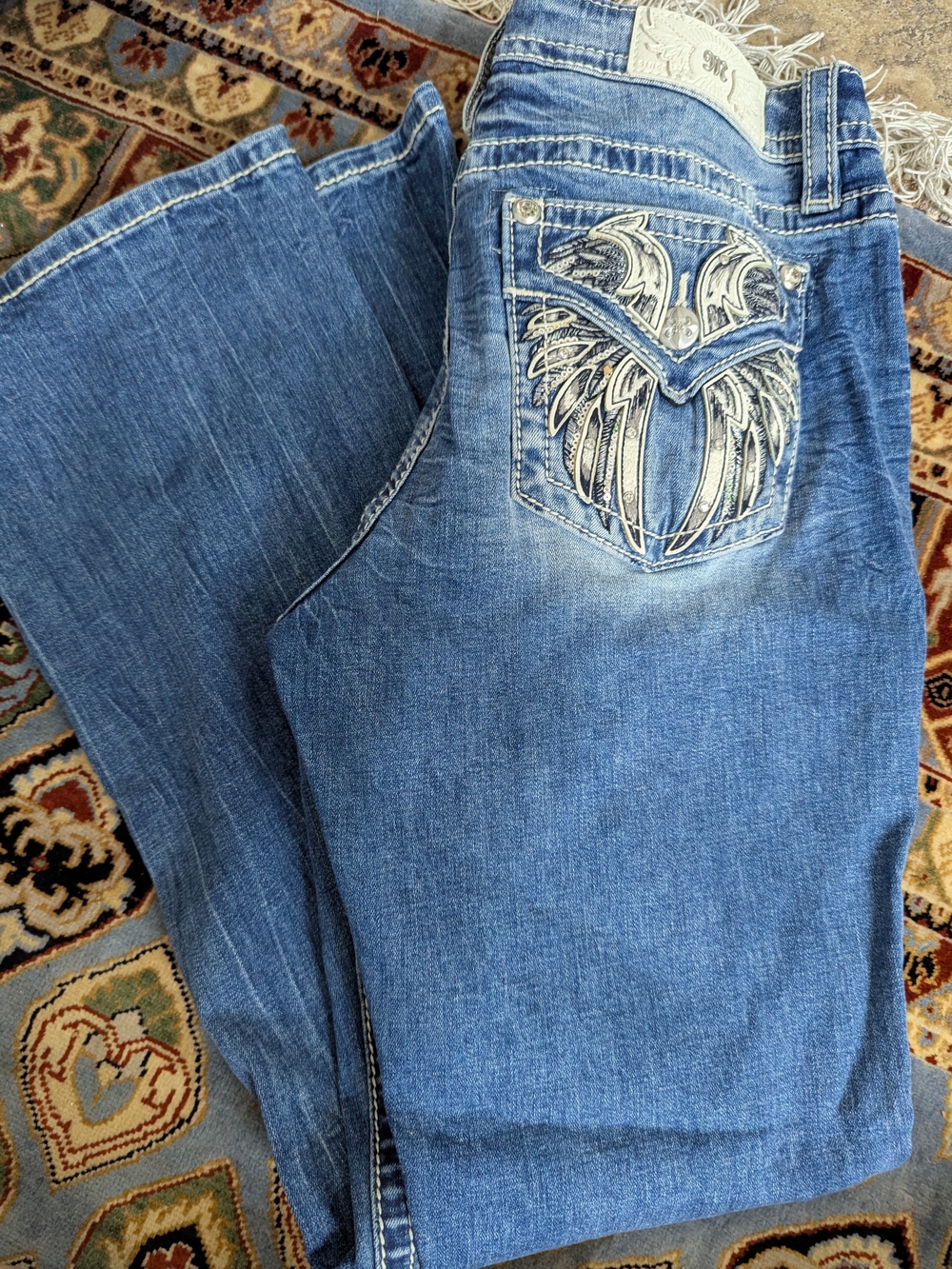 Miss Me Medium Blue Boot Cut Jeans with Embroidered Back Pocket